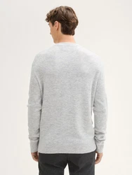 TOM TAILOR Denim Strickpullover mit Logo Stickerei Grau/Hellgrau