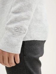 TOM TAILOR Denim Strickpullover mit Logo Stickerei Grau/Hellgrau