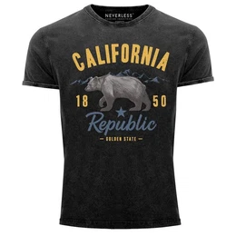 Print-Shirt Herren Vintage Shirt California Sommer Summer Golden State USA Br Bear Printshirt T-Shirt Aufdruck Used Look mit Print