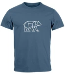 Neverless Print-Shirt Herren T-Shirt Polygon Design Print Br Bear Tiermotiv Outdoor Fashion Blau/Hellblau/Grau
