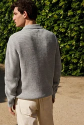 Next Polokragenpullover Relaxed Fit Langarm Polo-Shirt Grau/Hellgrau