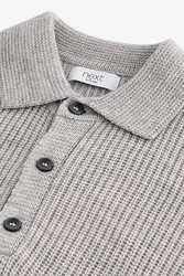 Next Polokragenpullover Relaxed Fit Langarm Polo-Shirt Grau/Hellgrau