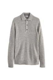 Poloshirt Relaxed Fit Langrmeliges Polo-Shirt Feinstrick (1-tlg)