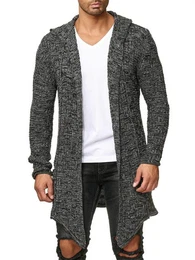 Strickjacke mit Kapuze Langer Cardigan im Grobstrick-Design mit Kapuze