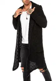 Strickjacke mit Kapuze Langer Cardigan im Grobstrick-Design mit Kapuze
