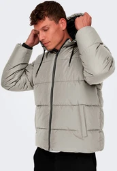 ONLY & SONS Steppjacke ONSMARLON LIFE HOOD PUFFER JACKET Beige/Grau/Khaki/Hellgrau