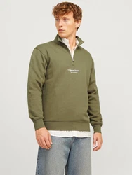 Jack & Jones Sweatshirt JORVESTERBRO SWEAT QUARTER ZIP HN NOOS oliv / offwhite