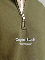 Jack & Jones Sweatshirt JORVESTERBRO SWEAT QUARTER ZIP HN NOOS oliv / offwhite