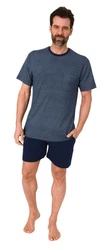 Normann Pyjama Schlafanzug kurz Shorty Dunkelblau/Grau/Blau/Hellblau