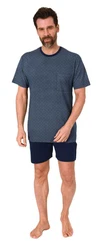 Normann Pyjama Schlafanzug kurz Shorty Dunkelblau/Grau/Blau/Hellblau