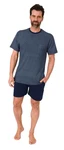 Normann Pyjama Schlafanzug kurz Shorty Dunkelblau/Grau/Blau/Hellblau