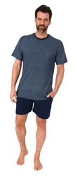 Normann Pyjama Schlafanzug kurz Shorty Dunkelblau/Grau/Blau/Hellblau