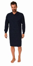 Pyjama Herren langarm Nachthemd mit Bndchen in elegantem Minimalprint