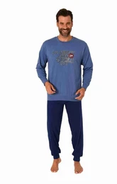 Pyjama Herren Schlafanzug langarm mit Bndchen und Frontprint - 212 10 906