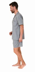 Normann Pyjama Herren Schlafanzug Shorty Grau/Blau