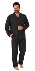 Normann Pyjama durchknöpfbarer Herren Pyjama Schwarz/Dunkelgrau/Grau