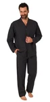 Normann Pyjama durchknöpfbarer Herren Pyjama Schwarz/Dunkelgrau/Grau
