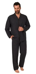 Normann Pyjama durchknöpfbarer Herren Pyjama Schwarz/Dunkelgrau/Grau