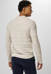 STREET ONE MEN Strickpullover mit Rundhalsausschnitt Beige/Weiß/Khaki/Creme/Grau