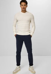 STREET ONE MEN Strickpullover mit Rundhalsausschnitt Beige/Weiß/Khaki/Creme/Grau