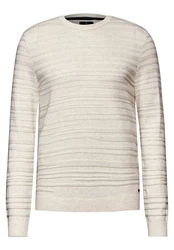 STREET ONE MEN Strickpullover mit Rundhalsausschnitt Beige/Weiß/Khaki/Creme/Grau