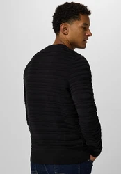 STREET ONE MEN Strickpullover mit Rundhalsausschnitt Schwarz/Dunkelblau