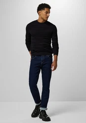 STREET ONE MEN Strickpullover mit Rundhalsausschnitt Schwarz/Dunkelblau
