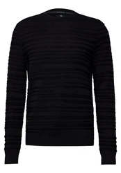 STREET ONE MEN Strickpullover mit Rundhalsausschnitt Schwarz/Dunkelblau