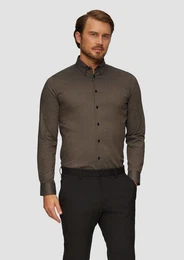 Langarmhemd Tailored Fit: Hemd mit Hahnentrittmuster Artwork