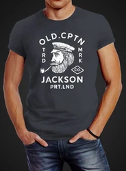 Neverless Print-Shirt Herren T-Shirt Kapitän Motiv Old Cptn Jackson Dunkelgrau/Dunkelgrün/Braun/Dunkelrot/Grau/Rot