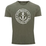 Neverless Print-Shirt Herren Vintage Shirt Anker Motiv maritim Retro Anchor Badge Dunkelgrün