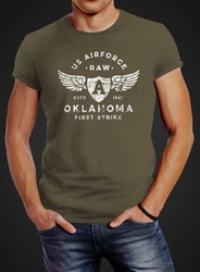 Neverless Print-Shirt Herren T-Shirt Print US Airforce Oklahoma Aviator Vintage-Shirt Dunkelgrün/Khaki