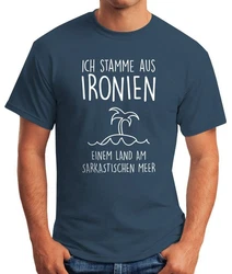 MoonWorks Print-Shirt Herren T-Shirt Ich stamme aus Ironien einem Land am sarkastischen Meer Fun-Shirt Spruch Dunkelgrau/Blau/Grün/Rosa