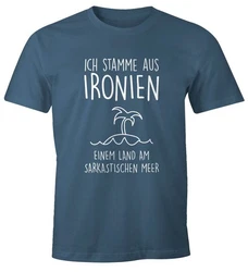 MoonWorks Print-Shirt Herren T-Shirt Ich stamme aus Ironien einem Land am sarkastischen Meer Fun-Shirt Spruch Dunkelgrau/Blau/Grün/Rosa