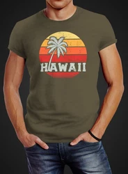 Neverless Print-Shirt Herren T-Shirt Hawaii Palme Tropical Summer Retro Slim Fit Dunkelgrün/Khaki/Rot/Blau