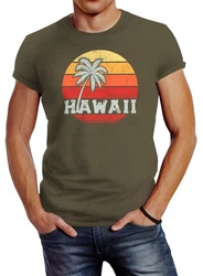 Neverless Print-Shirt Herren T-Shirt Hawaii Palme Tropical Summer Retro Slim Fit Dunkelgrün/Khaki/Rot/Blau