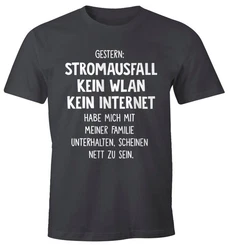MoonWorks Print-Shirt Herren T-Shirt Gestern: Stromausfall Kein WLAN Kein Internet 