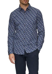 s.Oliver Langarmhemd Slim Fit Hellblau/Dunkelblau/Blau