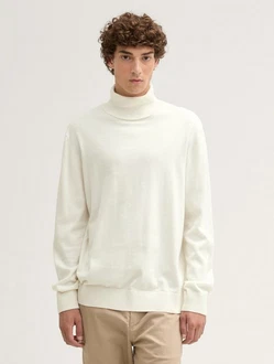 TOM TAILOR Denim Strickpullover Basic Rollkragenpullover Weiß/Beige/Creme