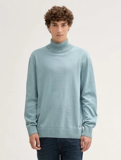 TOM TAILOR Denim Strickpullover Basic Rollkragenpullover Blau/Hellblau/Grau/Türkis