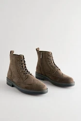 Next Brogue-Schnürstiefel Schnürstiefelette Braun/Dunkelgrün/Khaki