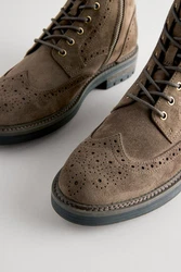 Next Brogue-Schnürstiefel Schnürstiefelette Braun/Dunkelgrün/Khaki