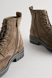 Next Brogue-Schnürstiefel Schnürstiefelette Braun/Dunkelgrün/Khaki