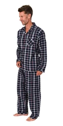 Normann Pyjama Herren Flanell Schlafanzug Hellblau/Blau/Dunkelblau/Rot/Lila/Grau