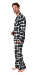 Normann Pyjama Herren Flanell Schlafanzug Grün/Grau