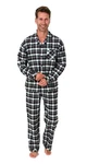 Normann Pyjama Herren Flanell Schlafanzug Grün/Grau