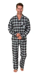 Normann Pyjama Herren Flanell Schlafanzug Grün/Grau