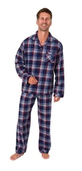 Normann Pyjama Herren Flanell Schlafanzug Rot/Hellblau/Blau