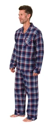 Normann Pyjama Herren Flanell Schlafanzug Rot/Hellblau/Blau