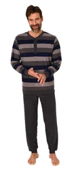 Normann Pyjama Herren Schlafanzug langarm Grau/Dunkelblau